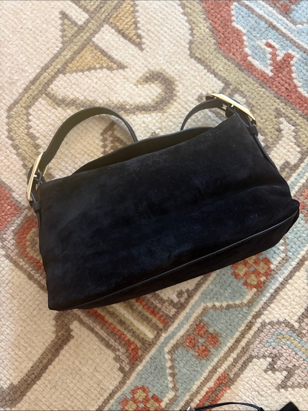 Madewell Black Suede Shoulder Bag with Gold Buckles
